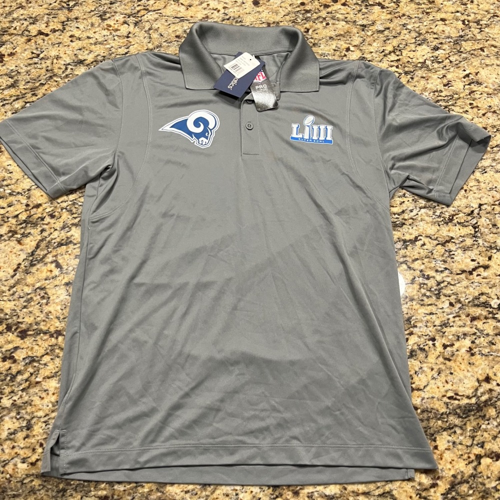 NEW NFL Pro Line LA Rams Super Bowl LIII Polo‎ Shirt Mens Medium Gray Fanatics